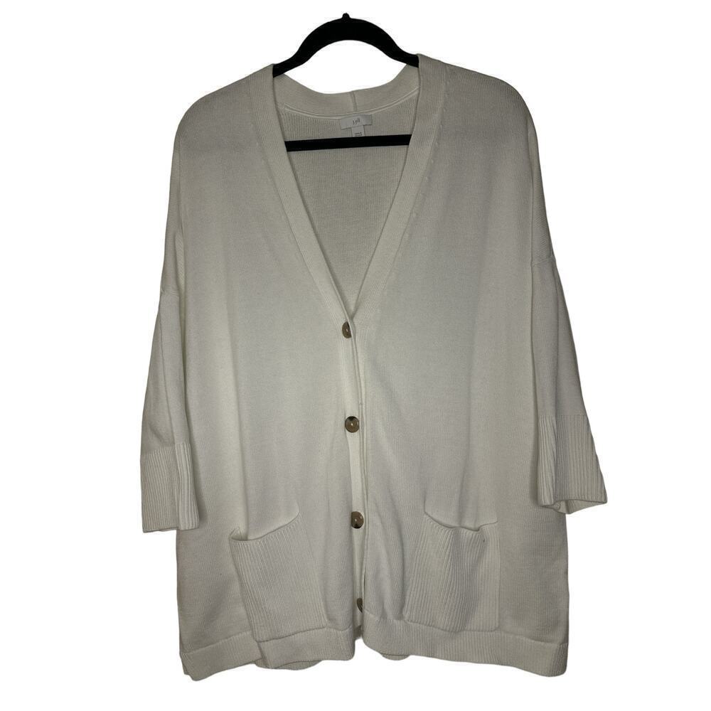 J. Jill Women's Relaxed V-Neck Pocket Button Front Cardigan Sweater Sz XL White